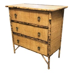 Restored Aesthetic Movement Tiger Bamboo Dresser with Rice Mat Tops and Drawers