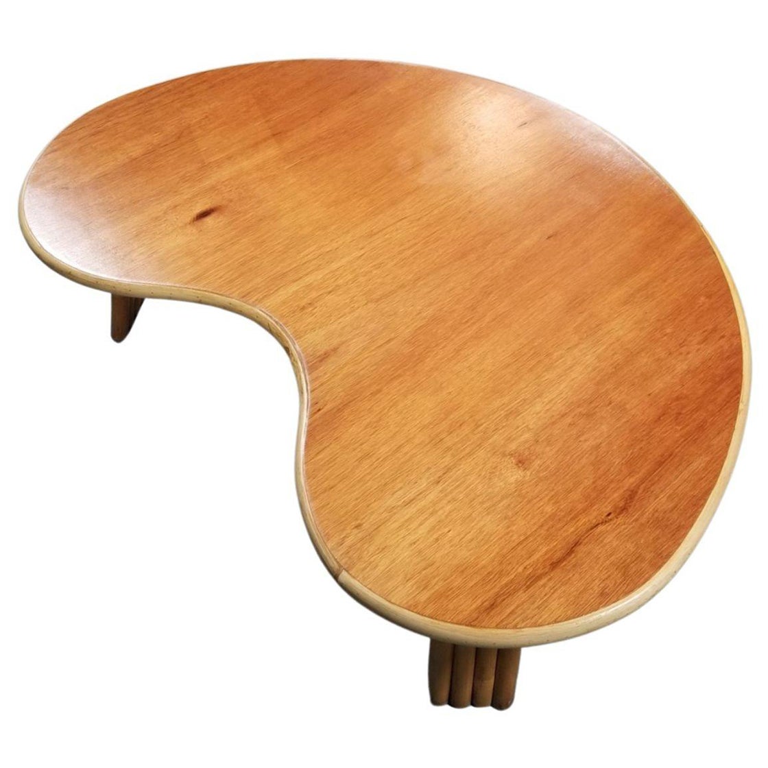 Restored Rattan and Mahogany Biomorphic Coffee Table For Sale