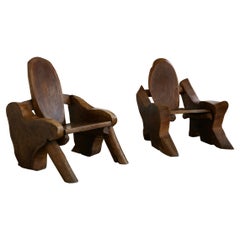 Pair of Sculptural Elm Slab Chairs
