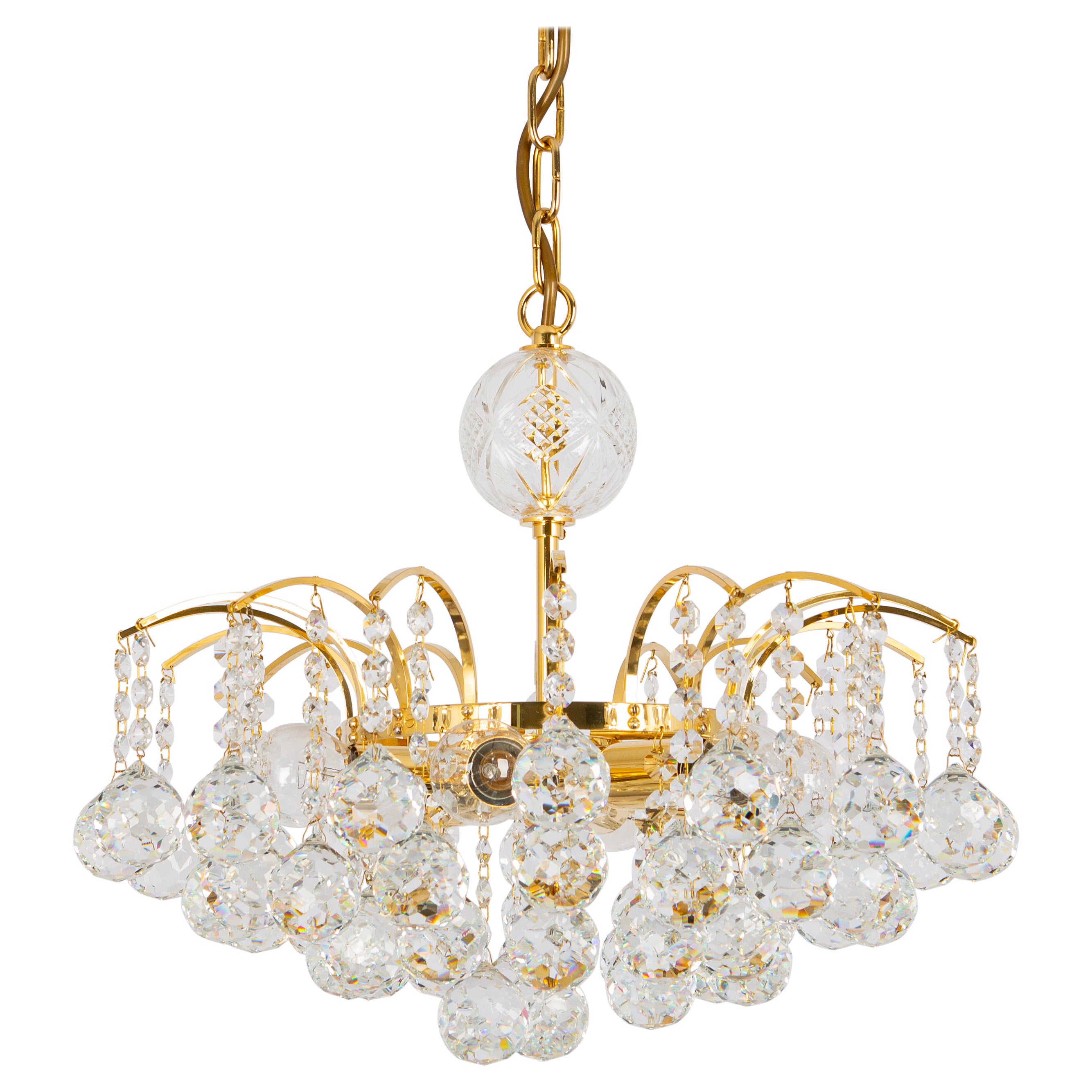 Beautiful Petite Christoph Palme Chandelier Midcentury Crystal Balls, 1970s