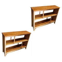 Used Pair of Restored Rattan and Mahogany Bookcase Shelf Consoles