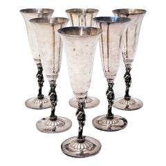 SILVER Drinking Wine Glassware Rare Antique SET OF SIX GLASSES Botticelli Venus 