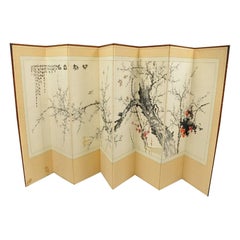 8 Panel Japanese Cherry Blossom Painting Byobu Folding Screen Room Divider