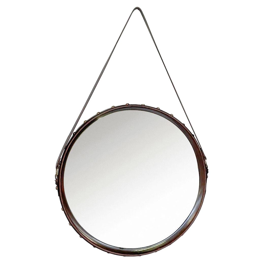 Miroir en cuir The Modernity, italien, années 1950 en vente