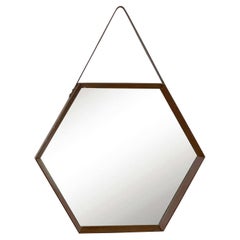 Retro Mid-Century Modern Mirror, Leather, Italian, 1950s