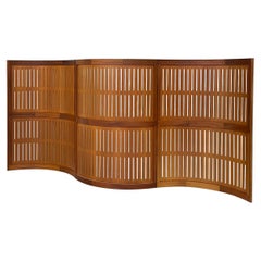 Vintage Mid-Century Modern Wooden Folding Screen, Divided in 3 Parts, Italy, 1960s