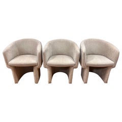 Set of Three Mid Century Modern Floating Upholstered Barrel Back Chairs