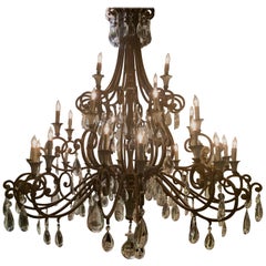 Large iron and crystal 29 light chandelier