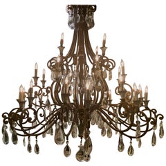 Large iron and crystal 29 light chandelier 