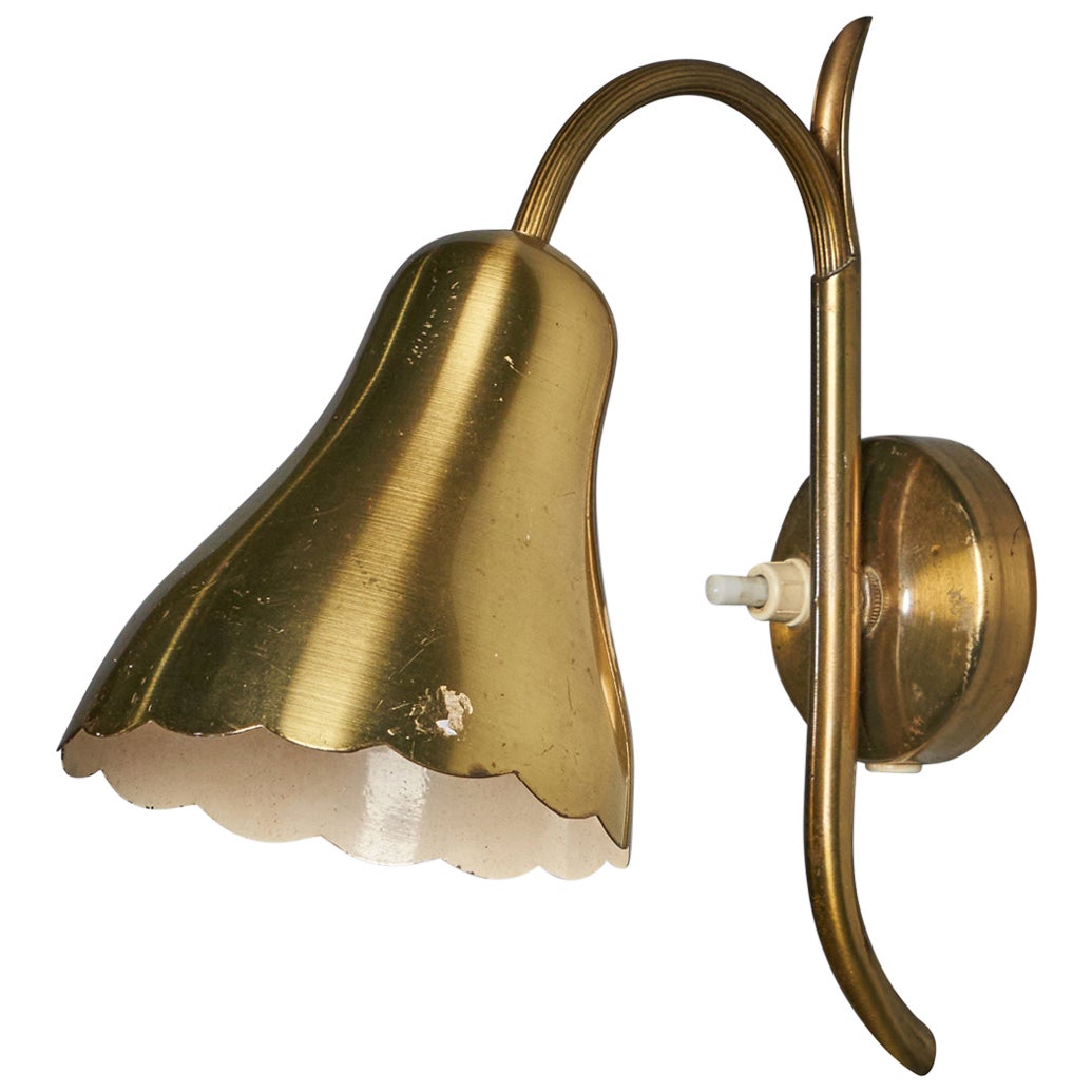 Danish Designer, Wall Light, Brass, Denmark, 1940s For Sale