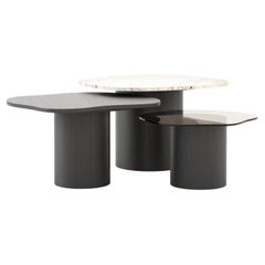 Organic modern set of Natur Side Tables made with Marble, Oak and Glass