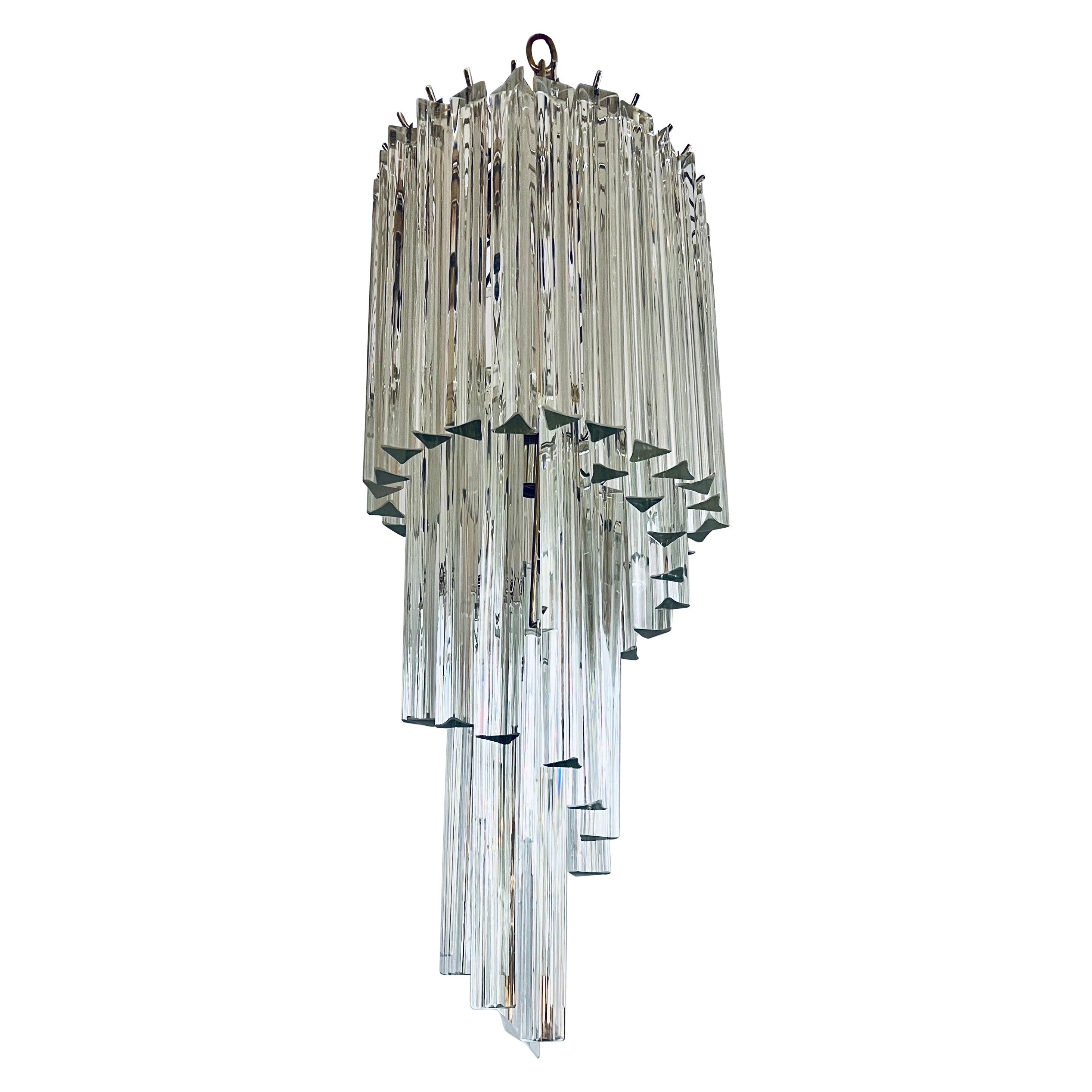 Mid Century Murano Camer Glass Spiral Chandelier For Sale