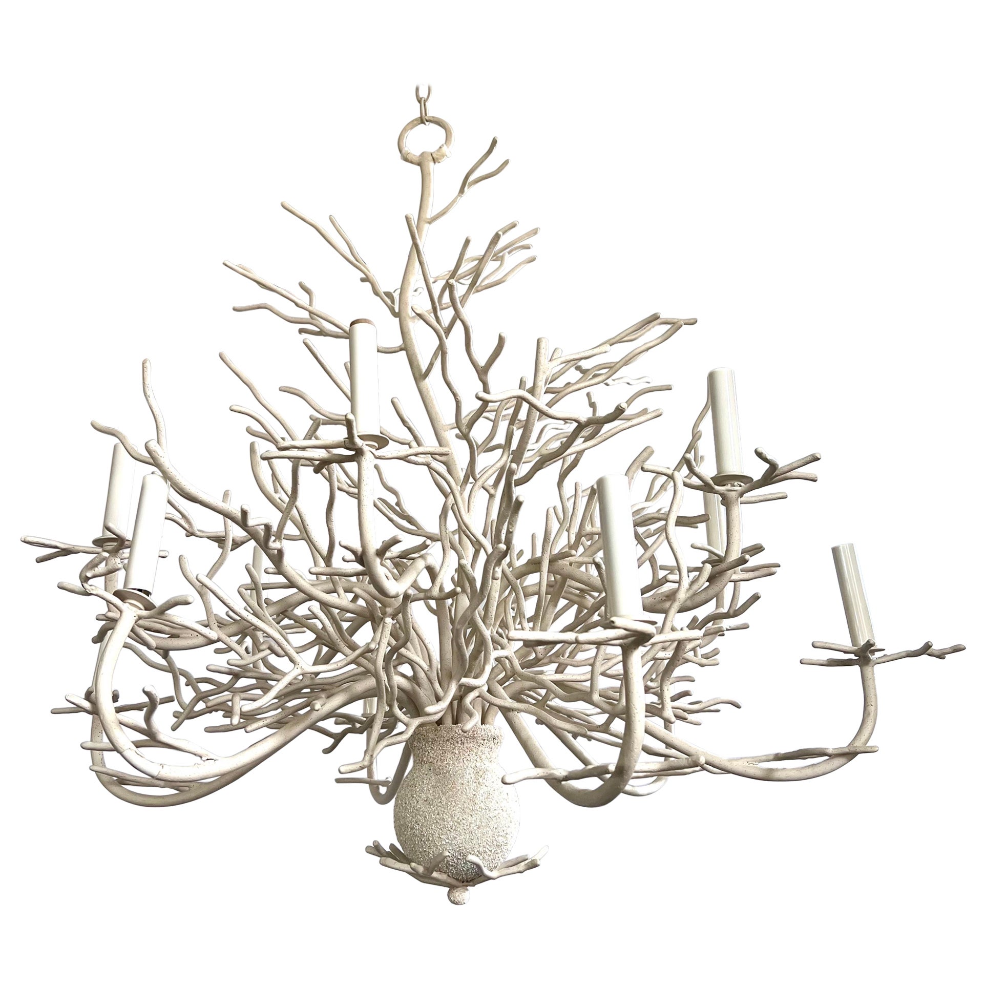 Organic Form Seaward White Coral 37" 12 Arm Large Chandelier For Sale