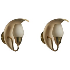 Vintage Bent Karlby, Wall Lights, Brass, Metal, Glass, Denmark, 1960s