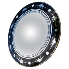 Vintage Italian Circular Convex Wall Mirror With Starburst Design