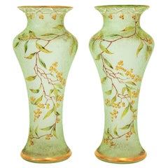 Pair of Antique Baccarat Green Cameo Vases