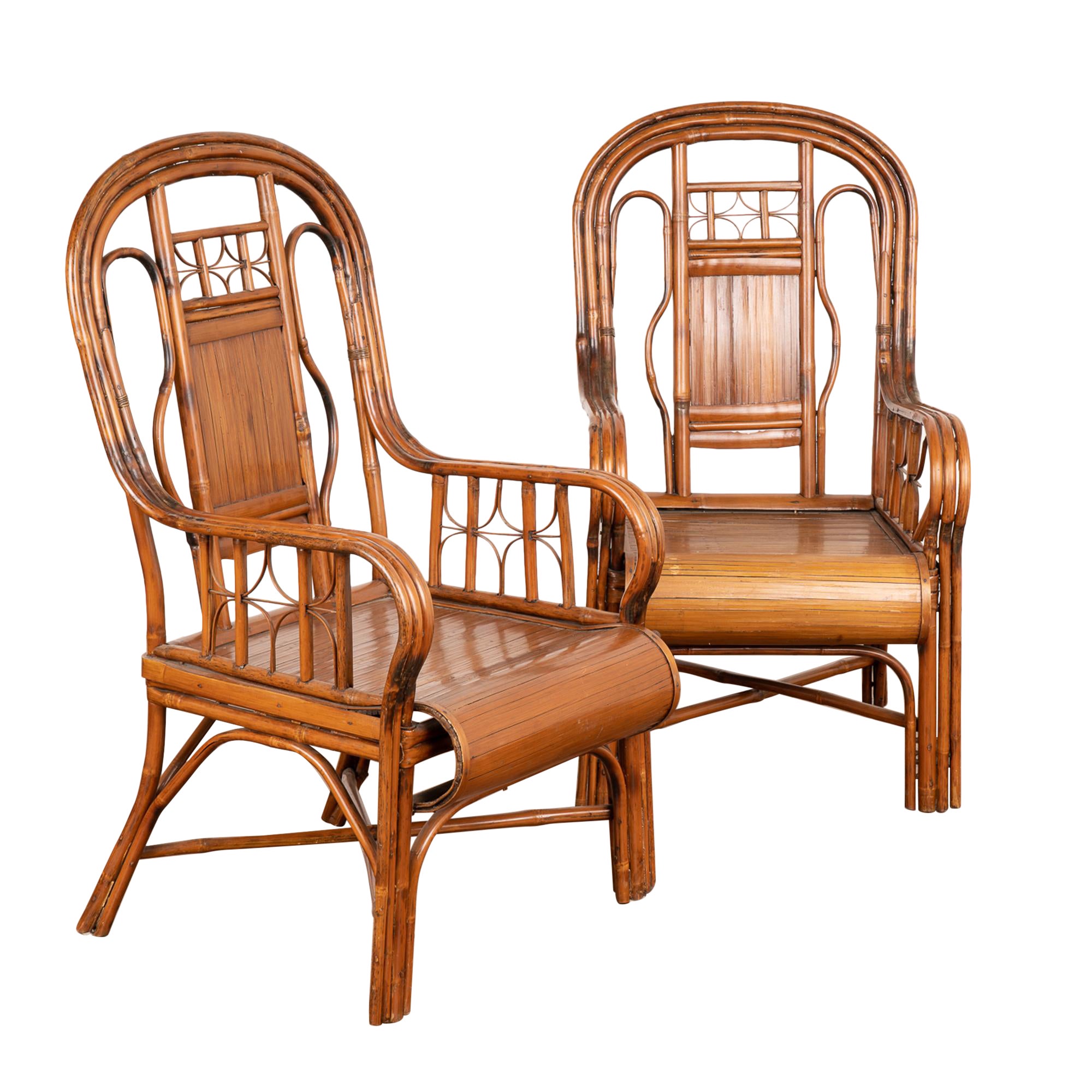 Pair, Bamboo Arm Chairs, China circa 1880 For Sale