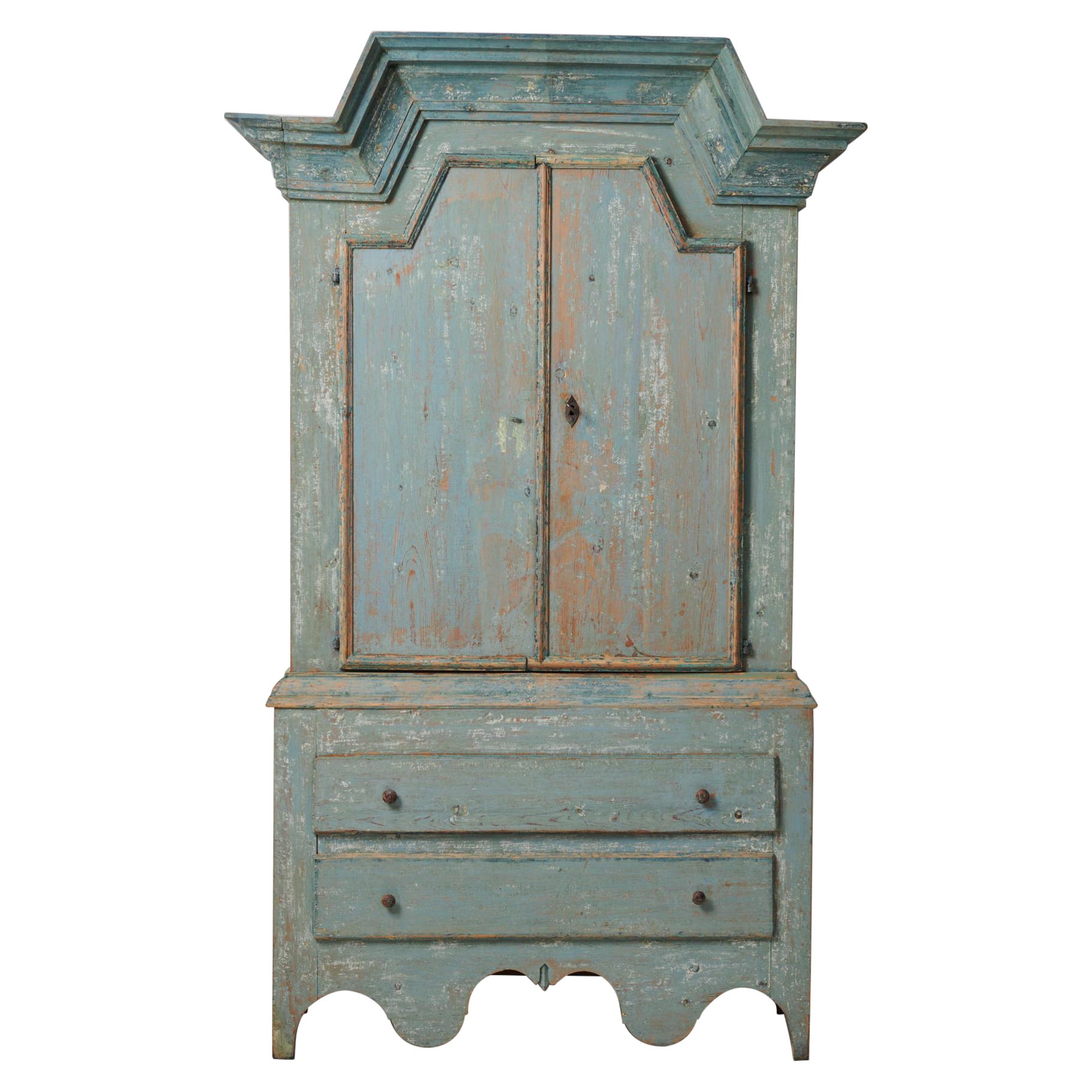 Antique Rare Swedish Blue Folk Art Cabinet 
