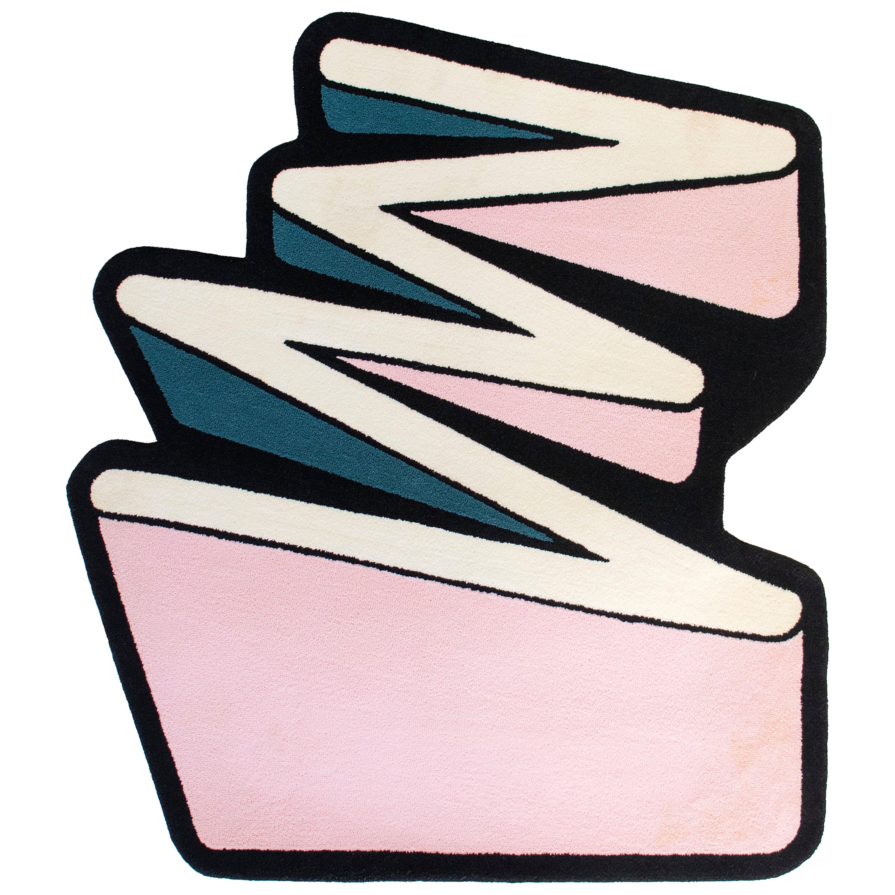 Pink, Green, White & Black Zigzag Rug from Graffiti Collection by Paulo Kobylka For Sale