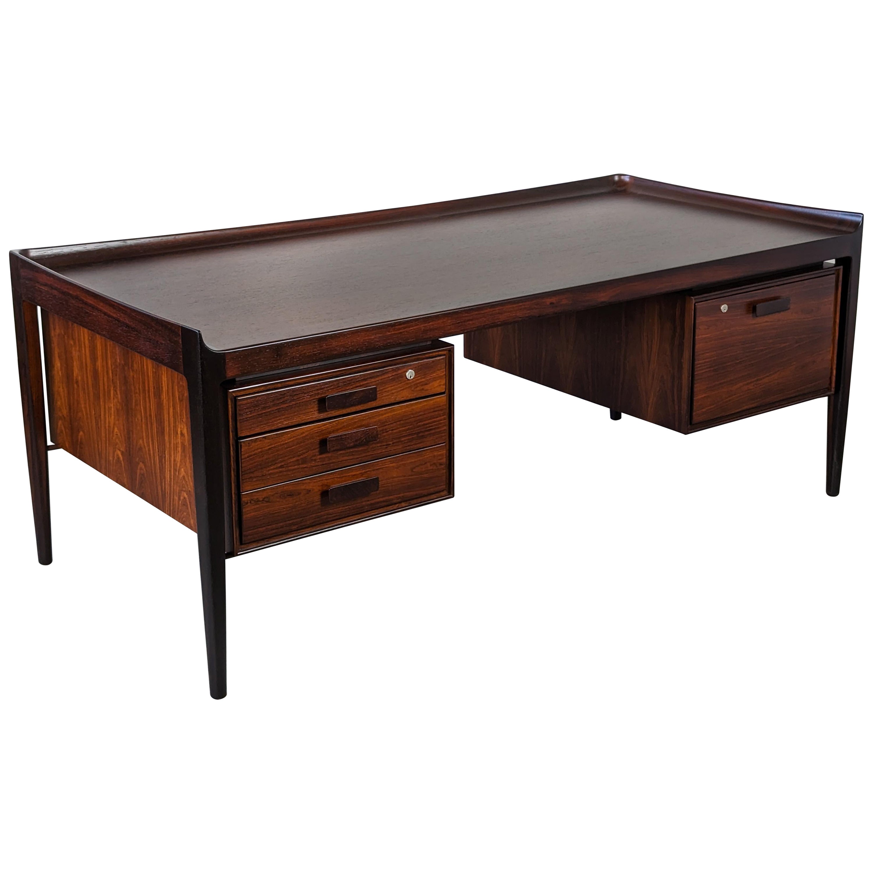 Monumental Mid Century Modern Executive Rosewood Scandinavian Desk, c1960s For Sale