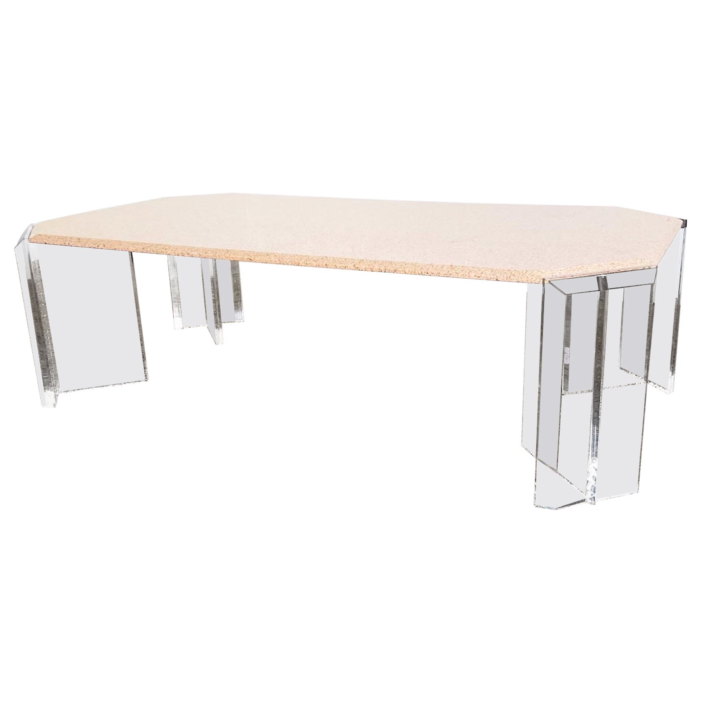Table basse rectangulaire postmoderne en granit incrusté avec plateau en lucite