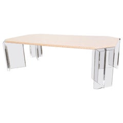 Used Postmodern Rectangular Inlaid Granite Top Lucite Coffee Table