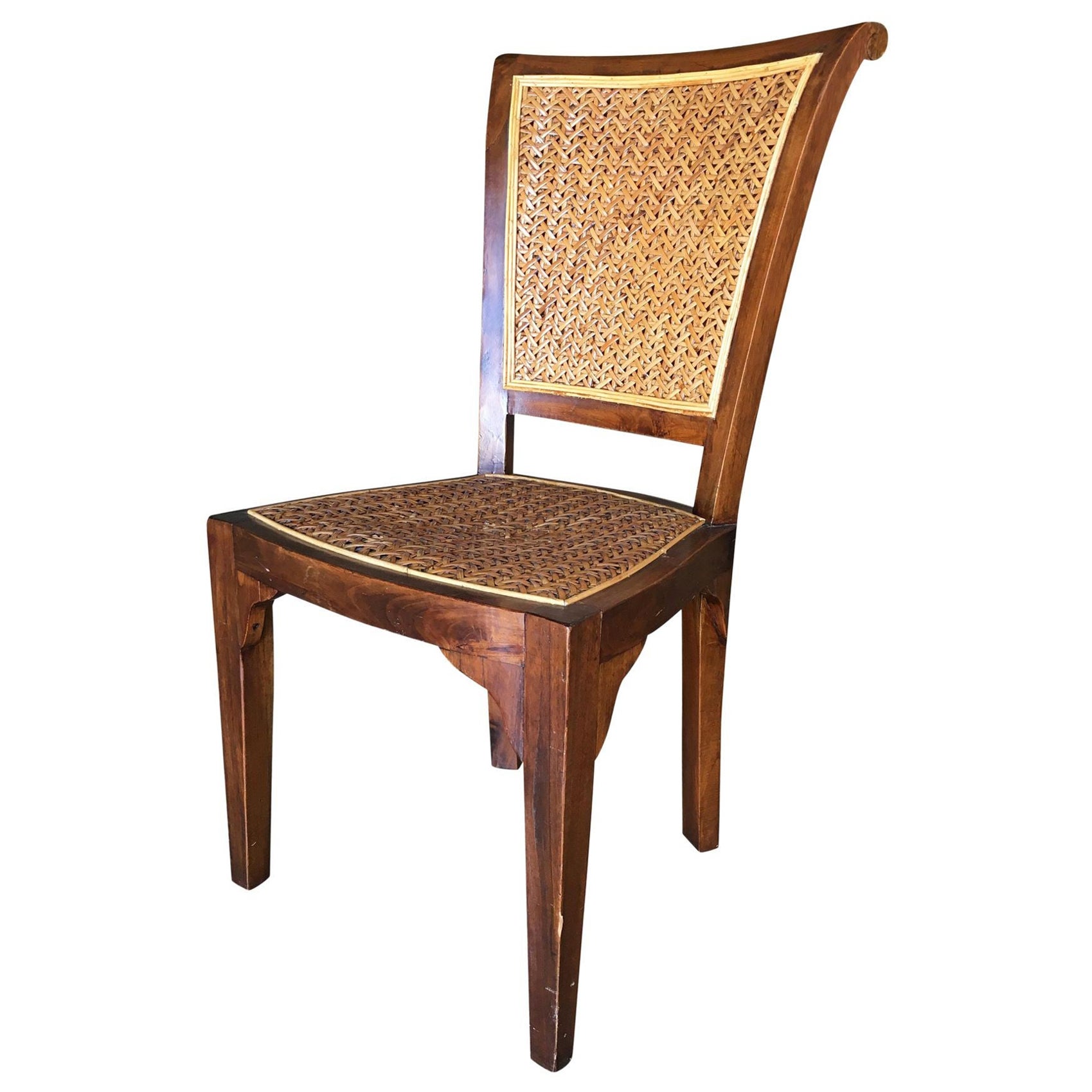High Style Midcentury Mahogany Dining Chair with Woven Wicker Seat For Sale