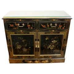 Hand Painted Black Chinoiserie Credenza with Decorations