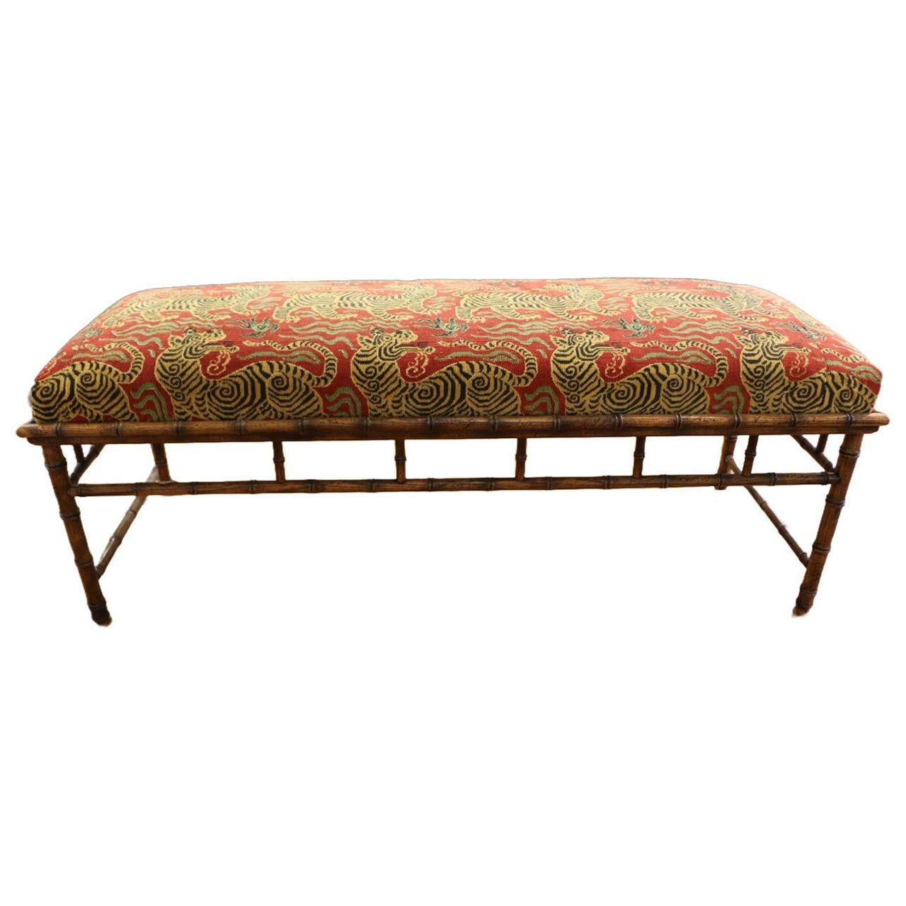 1970s Faux Bamboo Wood Bench