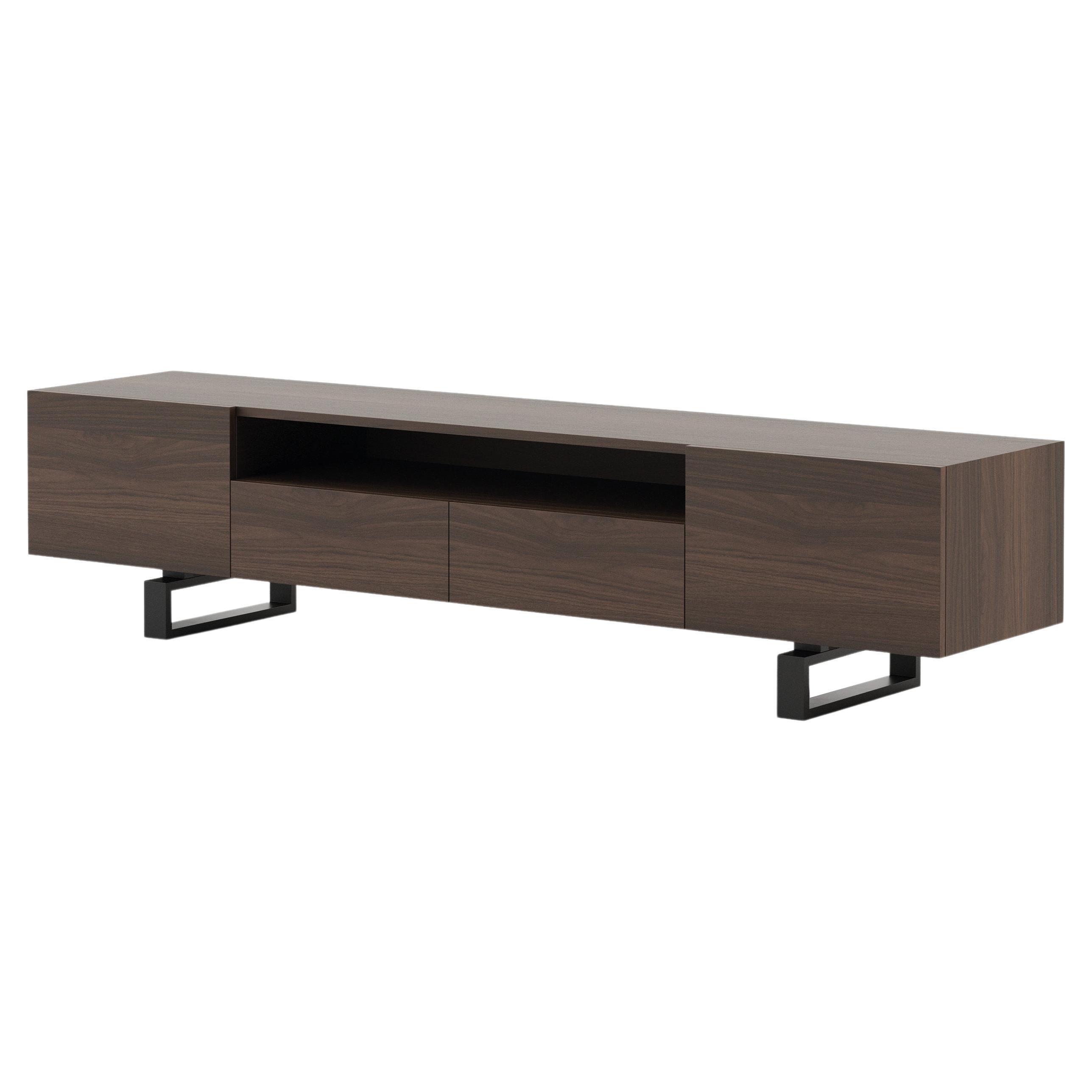 Scandinavian modern style Porto Tv Cabinet made with walnut and iron, Handmade For Sale