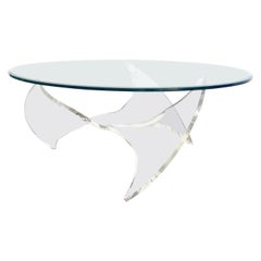Mid Century Modern Sculpted Lucite Oval Glass Top Coffee Table