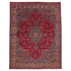 Tappeto persiano floreale Kerman rosso d'epoca