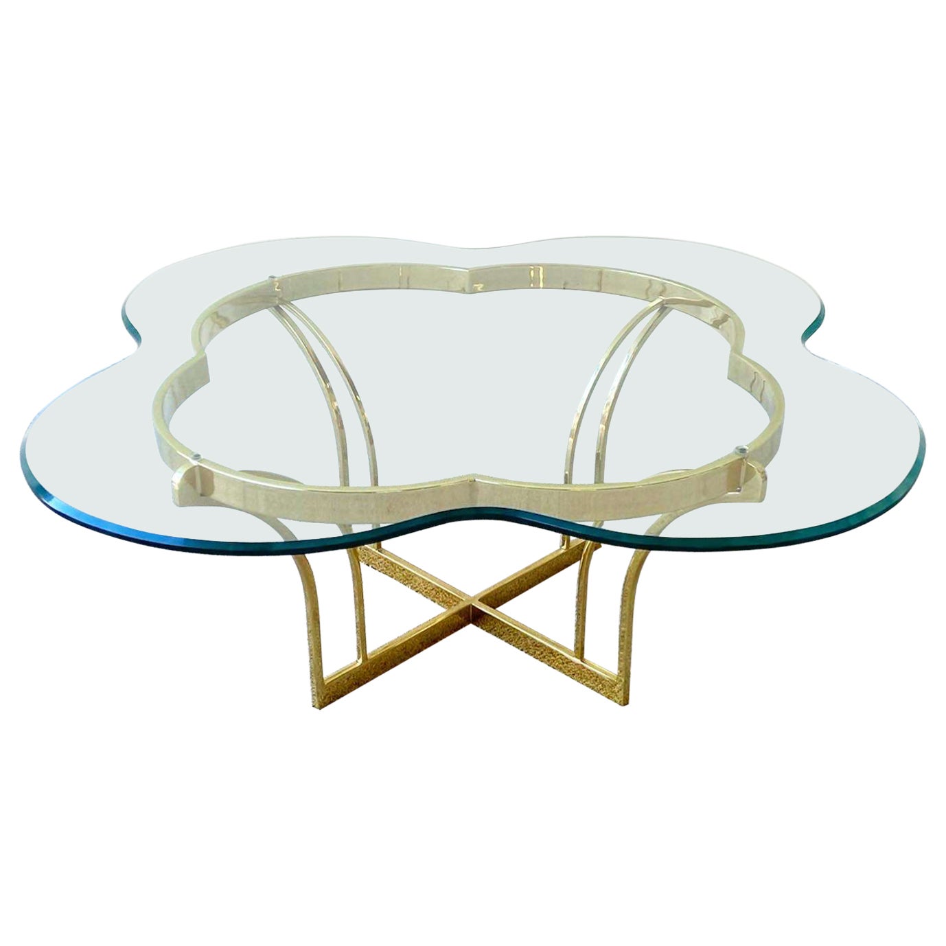 Hollywood Regency Clover Cloud Glass and Gold Coffee Table For Sale