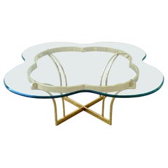 Hollywood Regency Clover Cloud Glass and Gold Coffee Table