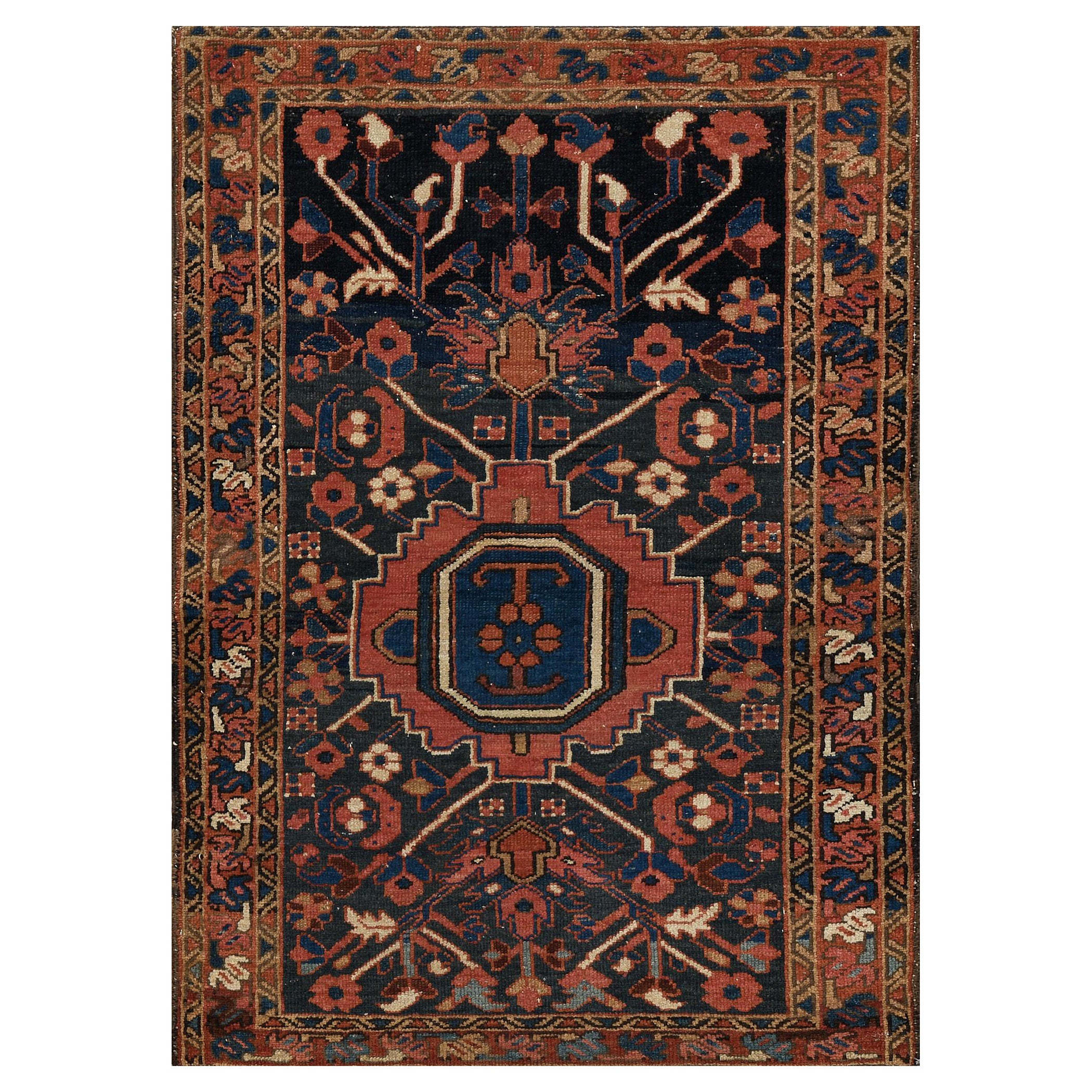 Hand-Knotted Antique Circa -1900 Wool Floral Heriz Rug