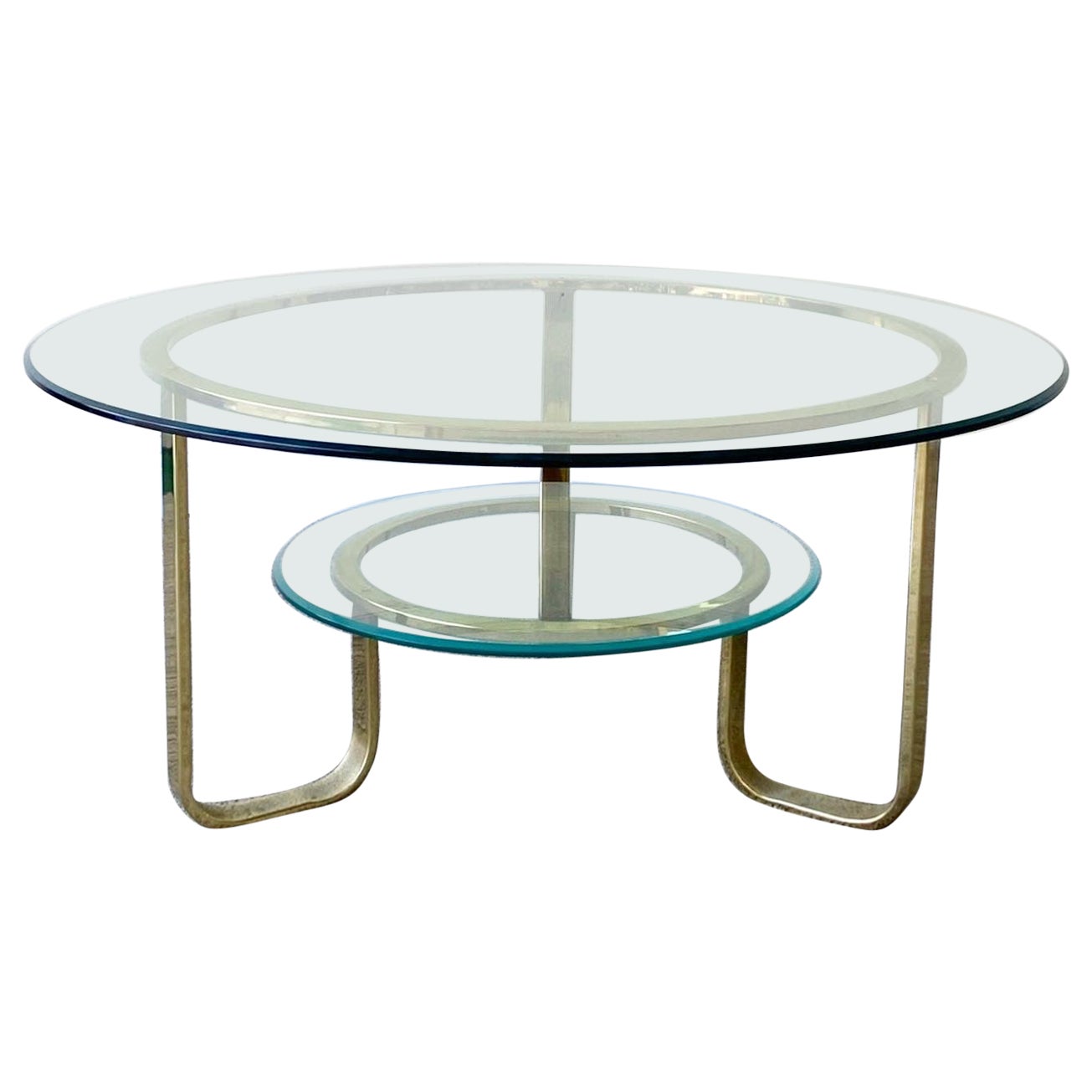 Mid Century Two Tier Gold Glass Top Coffee Table Attributed to Milo Baughman