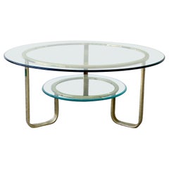 Mid Century Two Tier Gold Glass Top Coffee Table Attributed to Milo Baughman