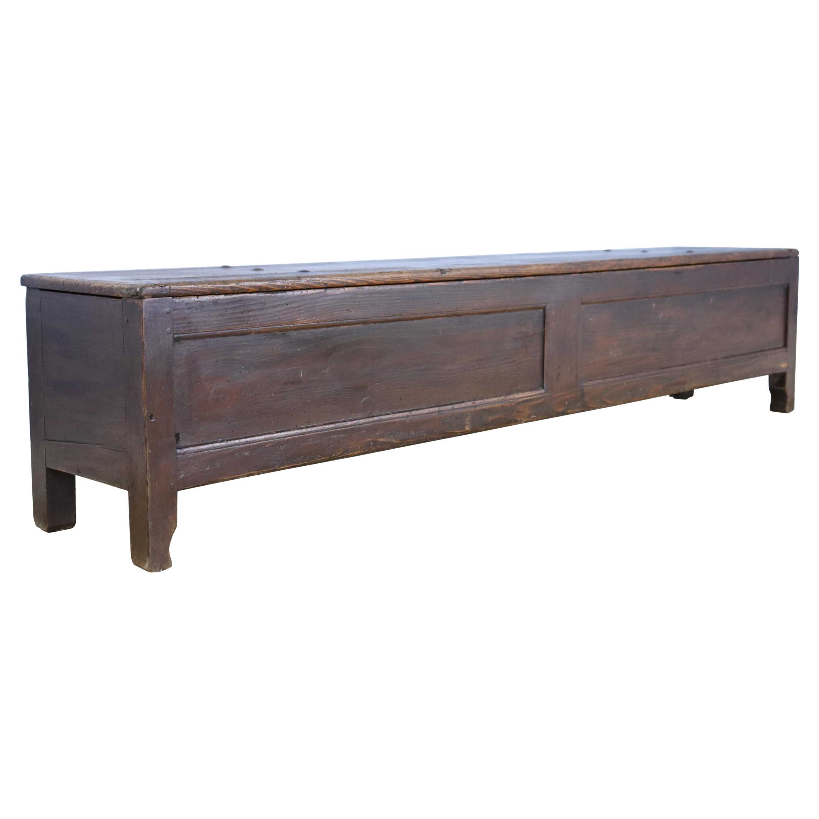 Long French Pine Seat or Coffer with Lift Lid