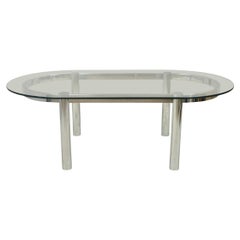 Vintage Chrome Tubular Mid Century Modern Space Age Oval Glass Coffee Table