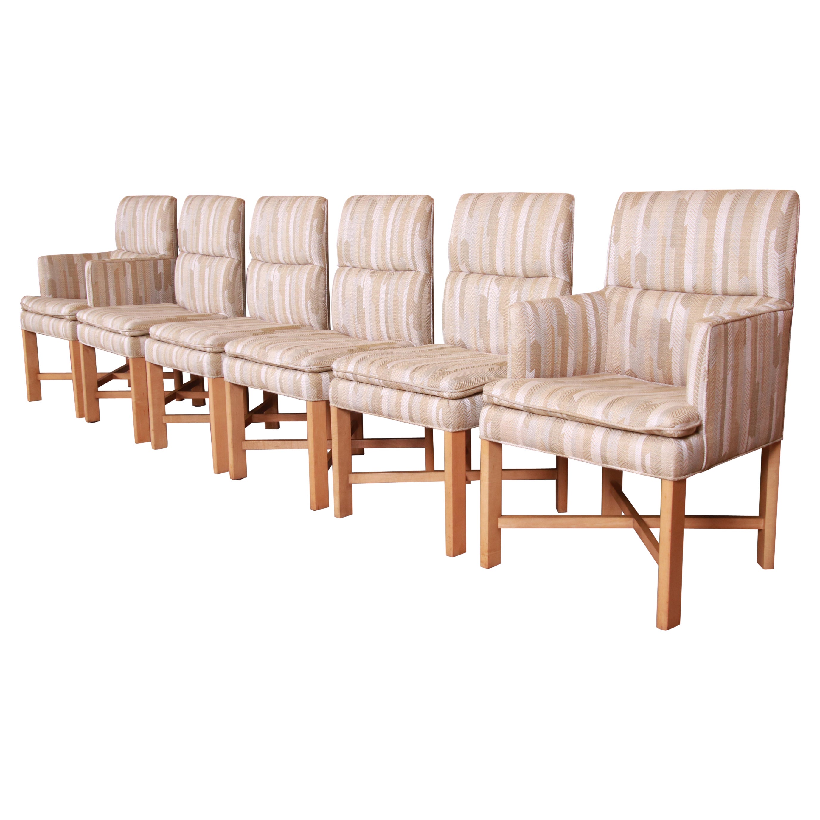 Alessandro for Baker Furniture Upholstered X-Base Dining Chairs, Set of Six For Sale