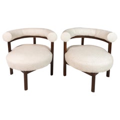 Set of 2 Barrel Back Lounge Chairs in Walnut & Bouclé After Nanna Ditzel, 1968