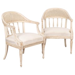 Pair, Swedish Gustavian White Arm Chairs circa 1860-80