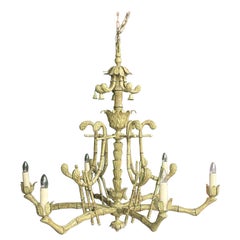 Tole Pagoda Style Metal Faux Bamboo Large Chandelier by Vaughan