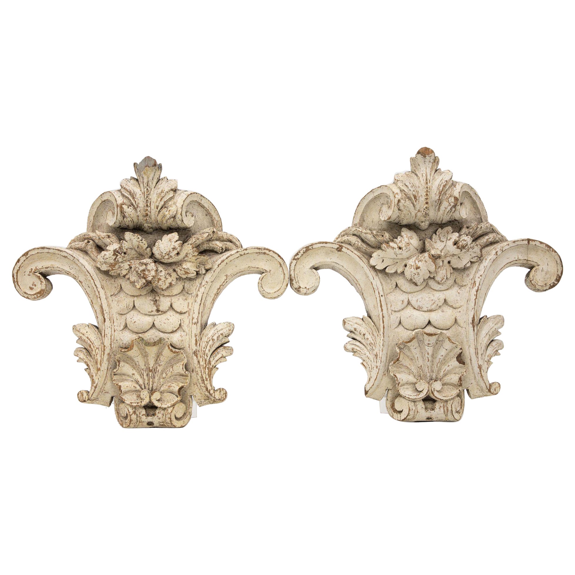 Pair of 19th c. French Woodwork Corbels For Sale