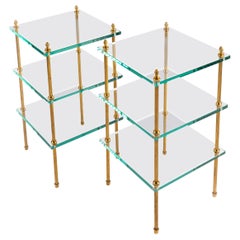 Pair of Jansen Style Gilt Bronze and Glass Triple Tier Side Tables