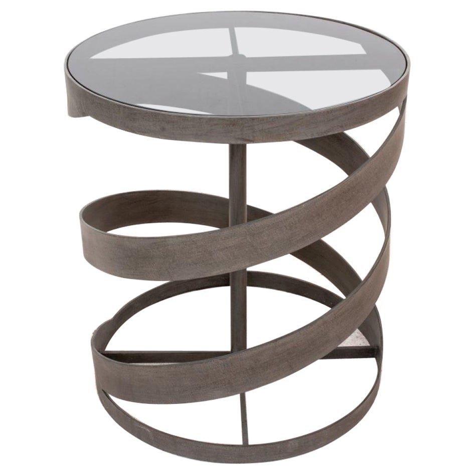 Industrial Style Metal Spiral Side Table For Sale