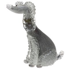 Barbini Murano Black Gray Gold Flecks Italian Art Glass Poodle Dog Sculpture