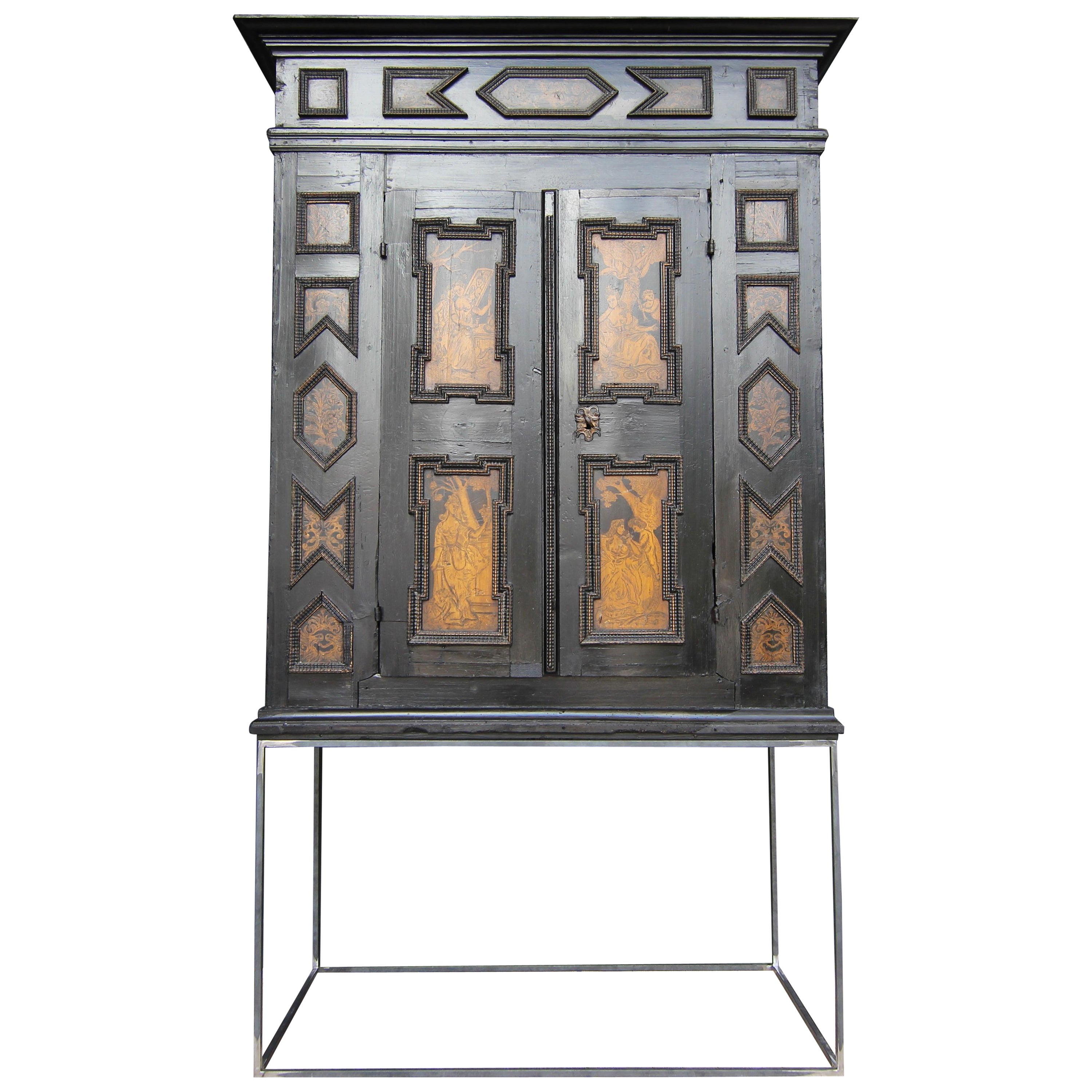 German Baroque Cabinet on Metal Stand For Sale