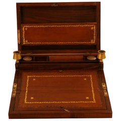 Rare Antique English Regency Brass Inlaid Mahog. Comprehensive Tri-fold Lap Desk