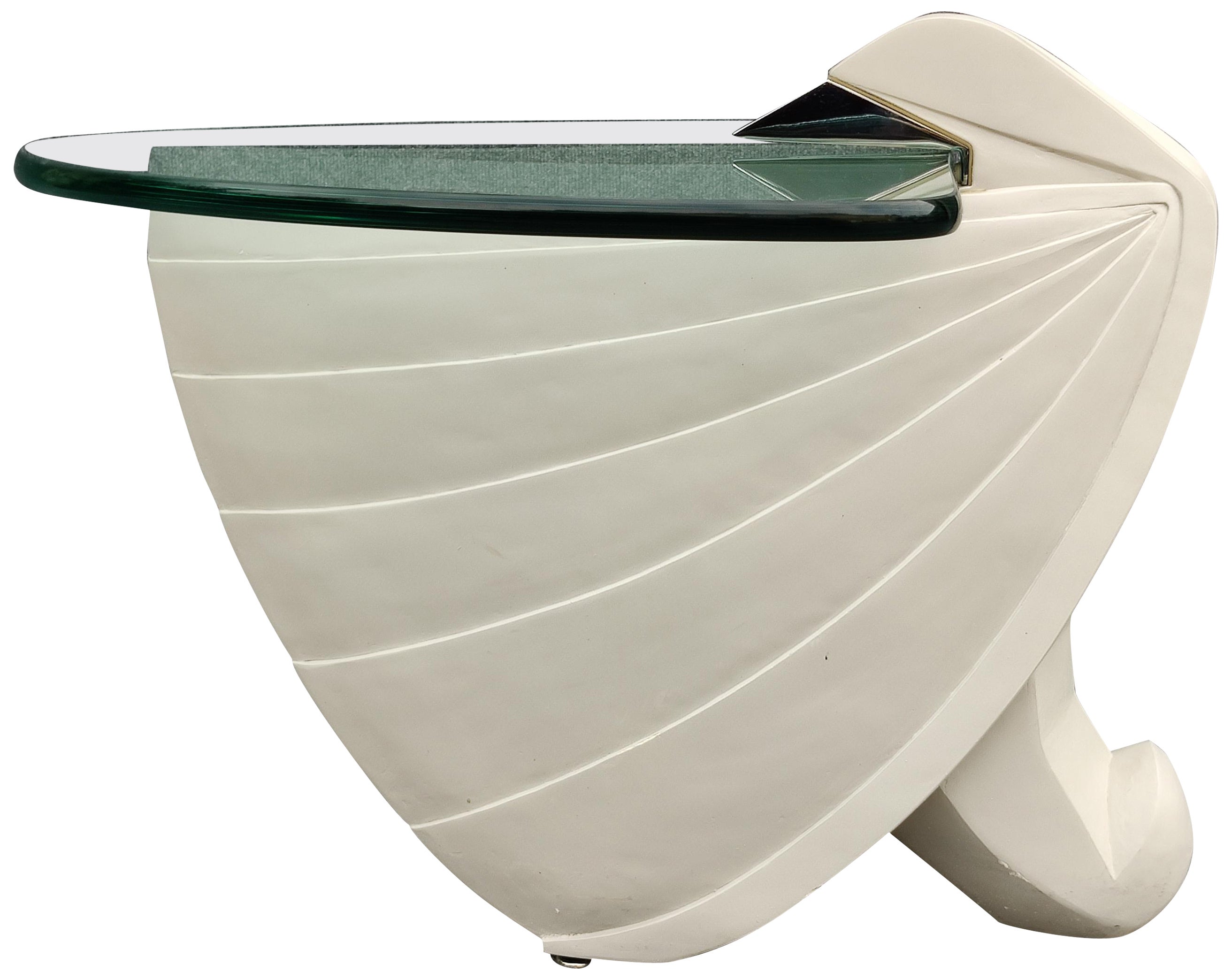 Art Deco Stein, Chrom, & Glas Swan Form Beistelltisch Made in Italy 1970er Jahre
